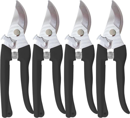 Pruning Shears for Gardening, 4 Pack Garden Scissors for Cutting Fresh Flowers, Floral Clippers for Plants, Fruits (Black)