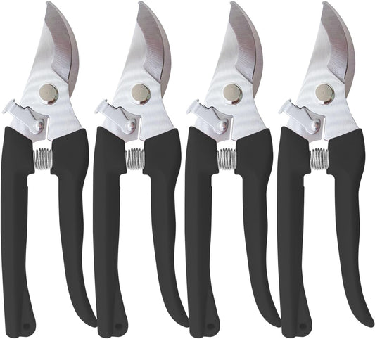 Pruning Shears for Gardening, 4 Pack Garden Scissors for Cutting Fresh Flowers, Floral Clippers for Plants, Fruits (Black)