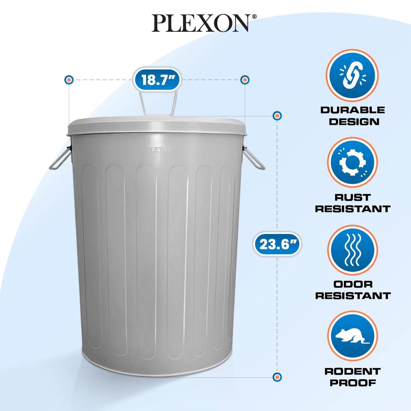 Plexon Large Metal Trash Can with Lid 20 Gallon, Decorative Outdoor Trash Can Heavy Duty Galvanized Metal Bucket with Lid for Garage Workshop Ash Storage Farmhouse, Gray 2 Pack