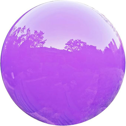 Purple Gazing Globe Mirror Ball in Stainless Steel, Shiny Hollow Sphere Sparkling Housewarming Outdoor Party Ornament (Purple, 8 inches)