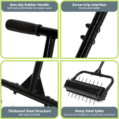 KELIXU Lawn Aerator Tool, 22” Manual Lawn Aerators Roller, Heavy Duty Rolling Lawn Air Aerator Tool with Spike Row, 57.9” H Grass Lawn Aeration Tool, Yard Tools for Garden, Cropland to Loose Soil