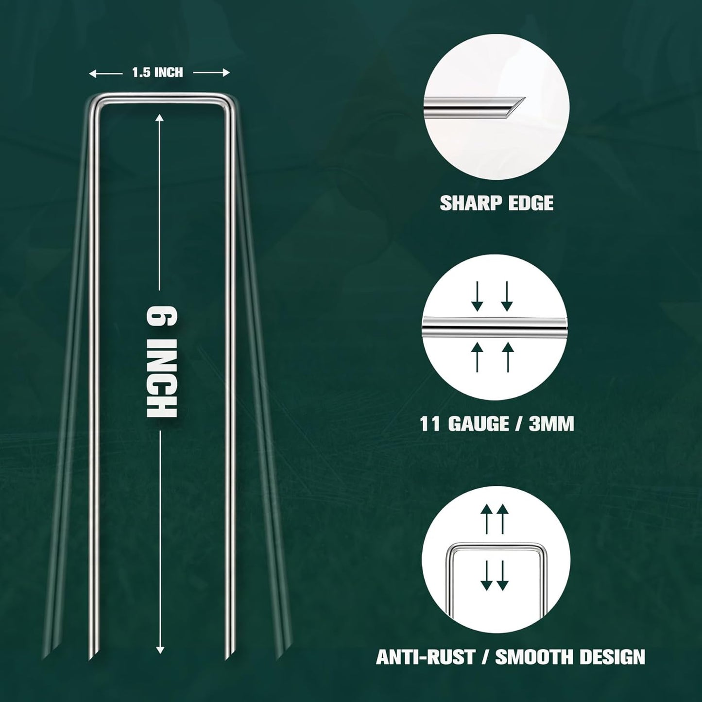 Garden Stakes, 60-Piece 6 Inch Never Rust Galvanized Landscape Staples, 5X Sharper Durable Stakes for Gardening, Tent, Weed Barrier, Outdoor Yard Decoration, Plant Cover