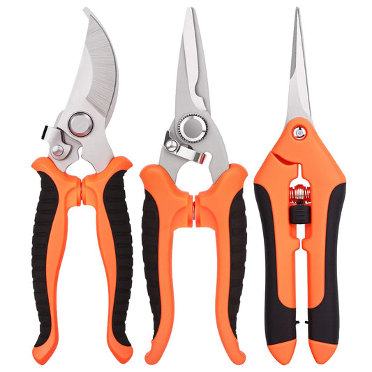ACHRWFQ 3 Pcs Garden Shears, Stainless Steel Gardening Scissors, Pruning Shears for Gardening