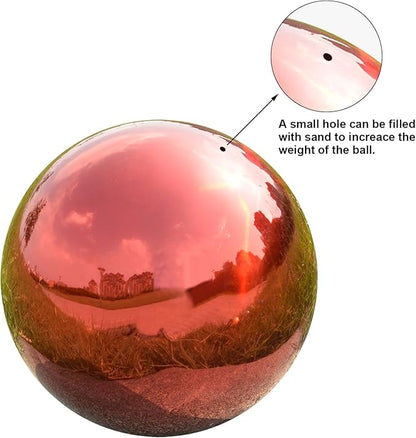 Nerien 12 Inch Gazing Ball, Stainless Steel Garden Mirror Globe, Polished Ornament Sphere, Hollow Floating Reflective Hemisphere, Home Outdoor Pond Housewarming Swimming Pool Decoration Gift, Red