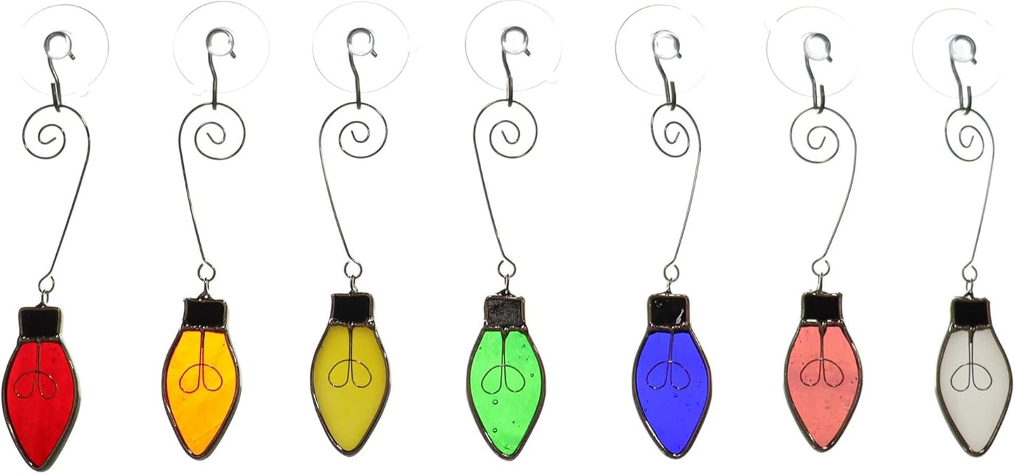 Bieye W10102 7PCS Tiffany Style Stained Glass Window Hangings for Home Decor (Christmas Light Bulb)