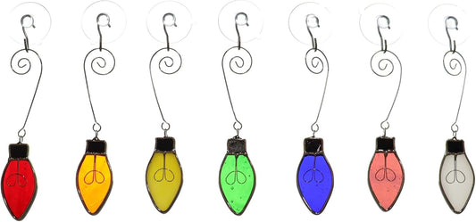 Bieye W10102 7PCS Tiffany Style Stained Glass Window Hangings for Home Decor (Christmas Light Bulb)