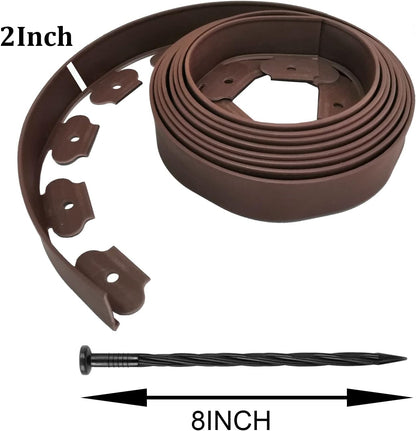 Landscape Edging,20ft Plastic Garden Edging with 20 Stakes,Lawn Edging for Lawn,Yard,Flower Gardens Border (Brown-20FT)