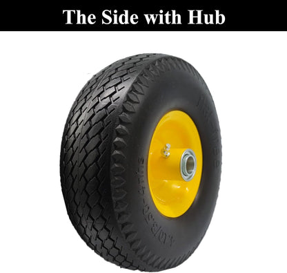 Flat Free 4.10/3.50-4 Hand Truck Tire with 3/4 Axle Bore, 2.2” Offset 10 inch Solid Tire Replacement for Hand Truck/Wagon/Garden Cart/Wheelbarrow/Dolly/Lawnmower (Set of 2) (2.2“ Offset)