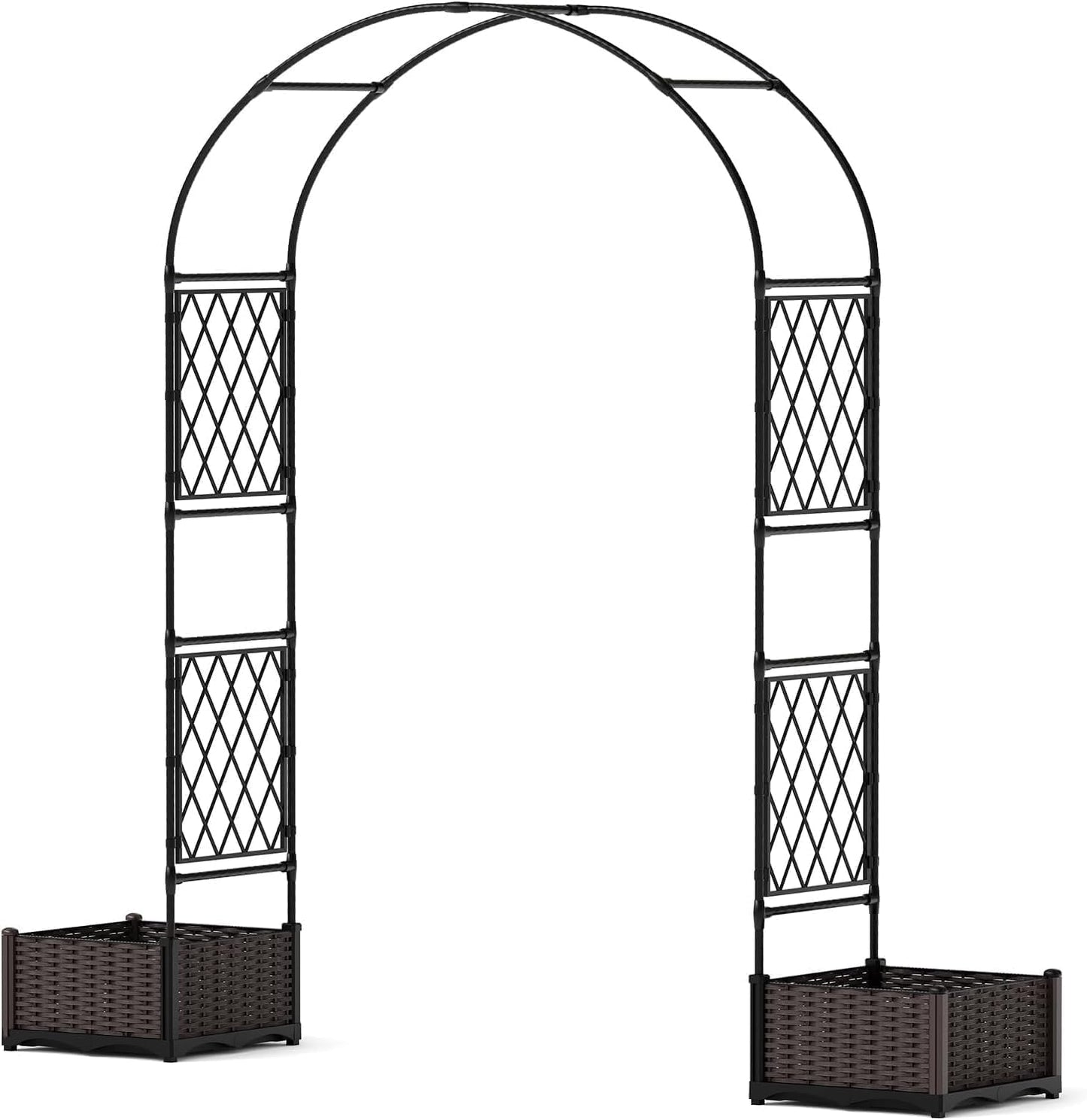 78.7" Garden Arbor with 2 Planter Boxes, PE Coated Metal Garden Arch Trellis for Climbing Plants, Decorative Archway Wedding Arch Frame, Weather-Resistant Arbor Trellis for Lawn Backyard Yard