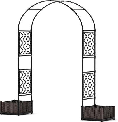 78.7" Garden Arbor with 2 Planter Boxes, PE Coated Metal Garden Arch Trellis for Climbing Plants, Decorative Archway Wedding Arch Frame, Weather-Resistant Arbor Trellis for Lawn Backyard Yard