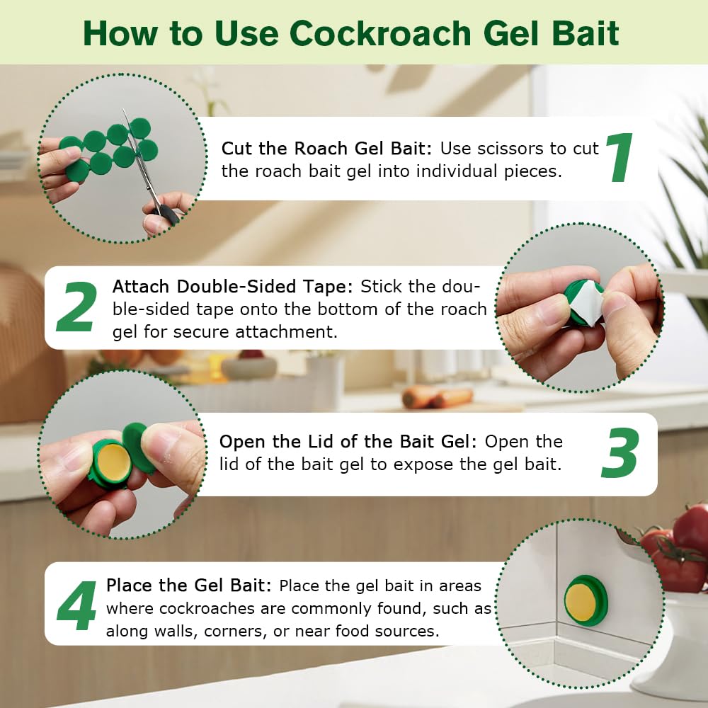 32 Pack Cockroach Gel Bait, Highly Effective Roach Killer Indoor Infestation Solution, Fast Acting Cockroach Killer Indoor Home Kitchen Use, Easy to Apply & No Mess Roach Bait, Long-Lasting