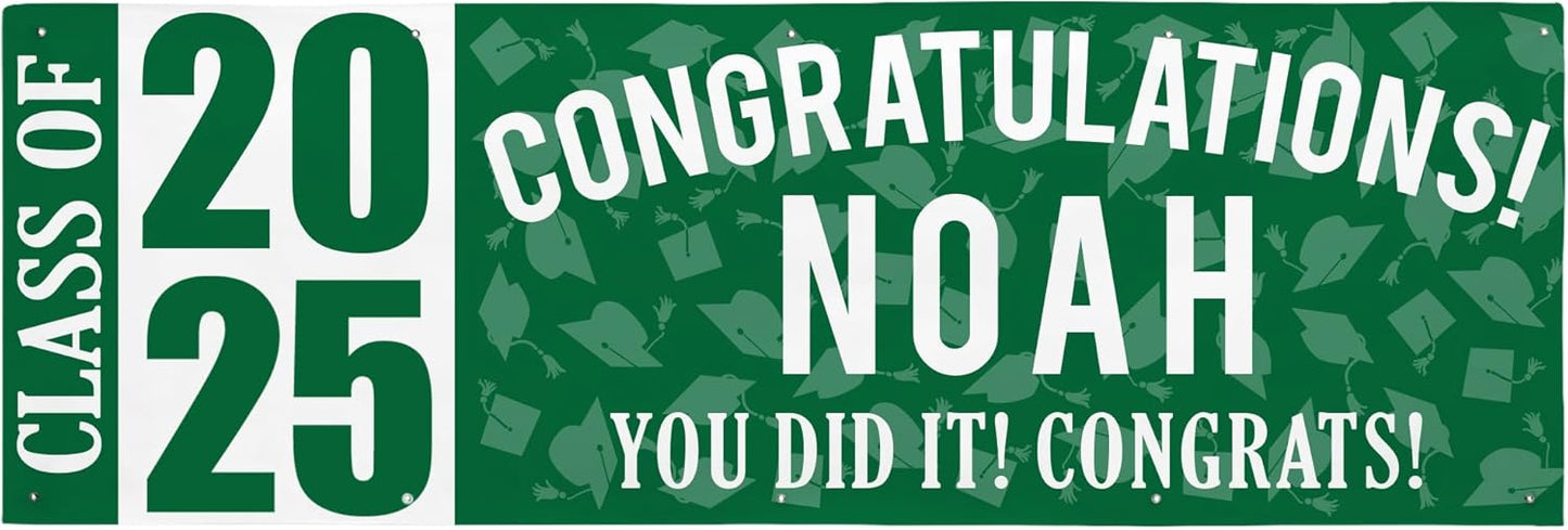 Let's Make Memories Personalized Graduation Banner Class of 2025 - Graduation Party Decorations - Congratulations Banner - Indoor/Outdoor Vinyl - Best in Class - Green - 10 ft.