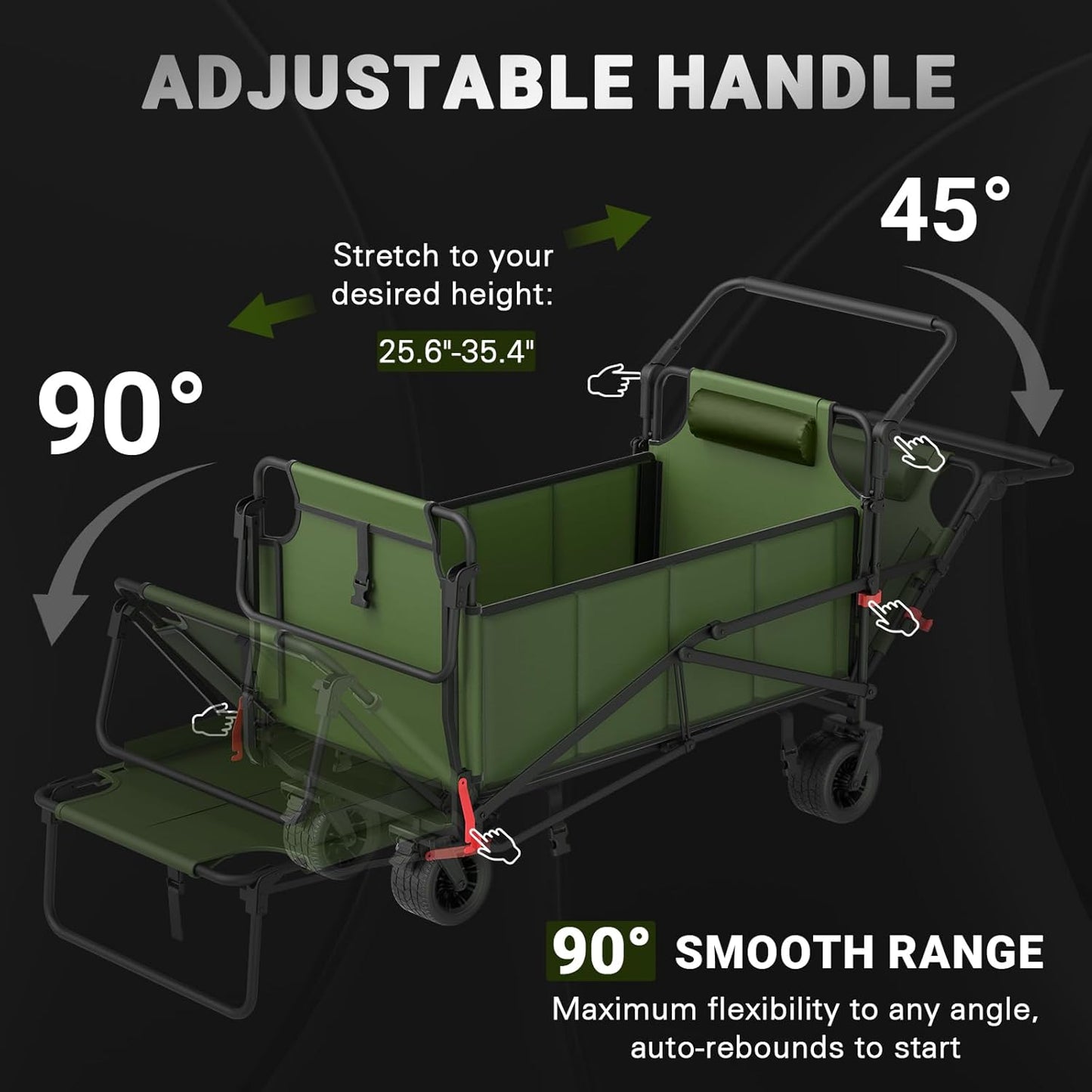 LEVELEVE Heavy Duty Folding Wagon - 2-in-1 Collapsible Cart, 650lb Capacity, All-Terrain Wheels w/Brakes & Side Pockets