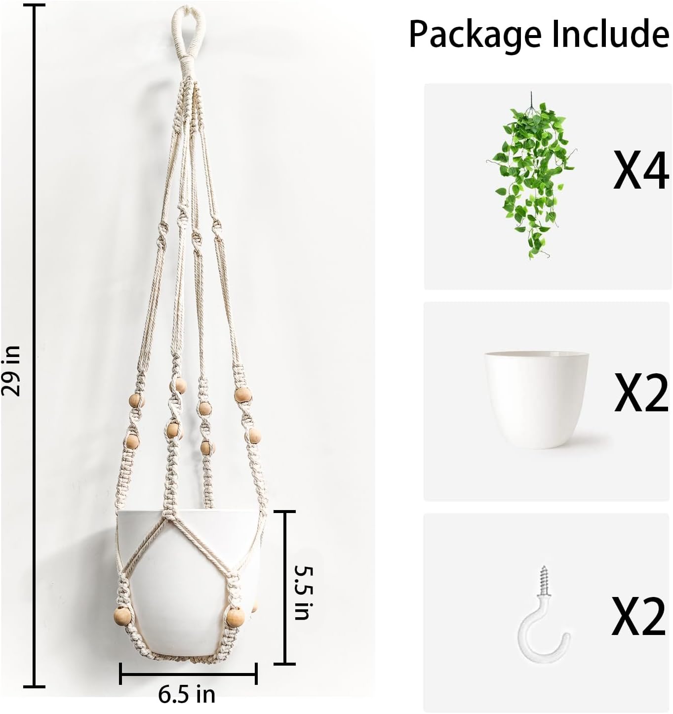 2 Packs Fake Hanging Plant with Pots for Home Decor Artificial Hanging Basket Plants Macrame Plant Hanger with Faux Vines Greenery for Bedroom Bathroom Room Wall Boho Decor Indoor Outdoor