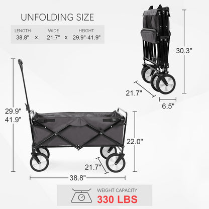 Collapsible Wagon Folding Wagon Garden Cart with Large Capacity, Portable Utility Wagon Cart Heavy Duty for Beach Camping Shopping Garden (Grey)