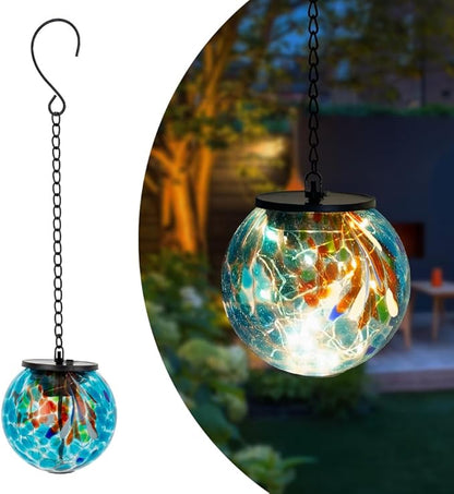 Solar Hanging Lanterns Outdoor, Solar Glass Gazing Ball Lights, Waterproof Led Globe Light for Garden Yard Tree Party Decorations, Colorful Dot