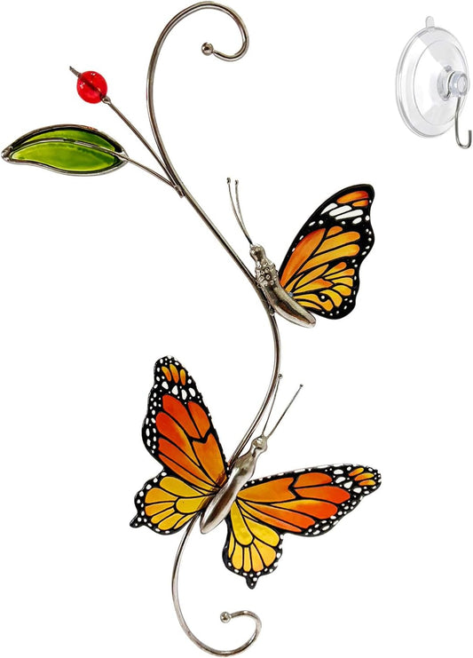Suncatcher for Window, 2 Butterfly Stained Glass Window Suncatcher Hanging Colorful Pendant