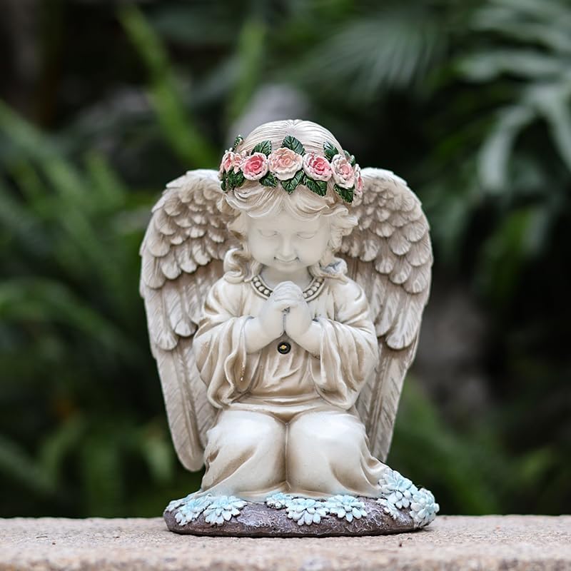 Solar Garden Outdoor Statues Lights, Resin Angel Figurine Light for Patio, Balcony, Yard, Lawn Ornament, Unique Housewarming Gifts and Yard Decor (Prayer Angel)