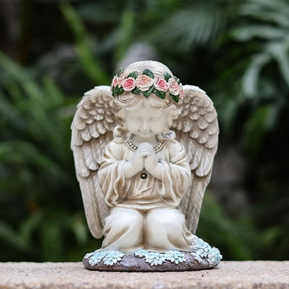 Solar Garden Outdoor Statues Lights, Resin Angel Figurine Light for Patio, Balcony, Yard, Lawn Ornament, Unique Housewarming Gifts and Yard Decor (Prayer Angel)