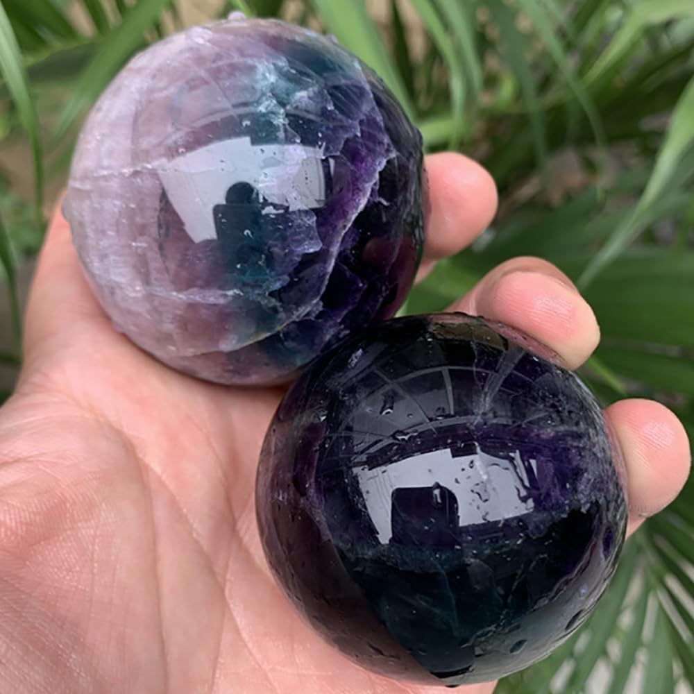 5-6CM/1.97-2.36inch Natural Fluorite Crystal Ball Hand Polished Fluorite Sphere Decorative Sphere Healing Crystals Ball Healing Stone Crafts Home Decor Ornament Gifts (50-60mm, Fluorite)