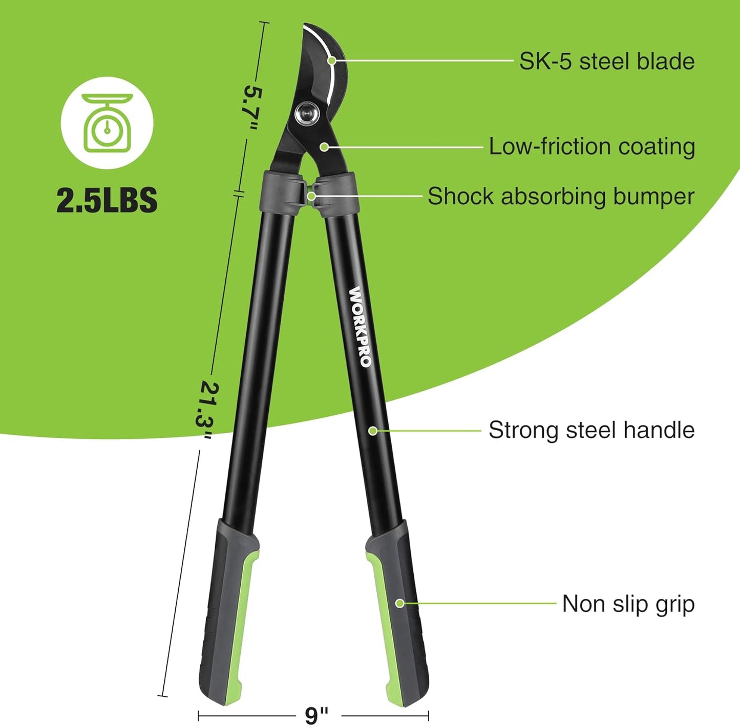 WORKPRO 27" Garden Bypass Lopper and Tree Trimmer, Heavy Duty Branch Cutter with 1.6" Cutting Capacity, Designed with SK5 Sharp Blade and Ergonomics Handles