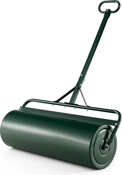 Goplus Push/Tow-Behind Lawn Roller, 17 Gallon/63L Water/Sand-Filled Sod Drum With Detachable Gripping Handle, 12 by 36-Inch, Green - for Garden, Yard, Farm