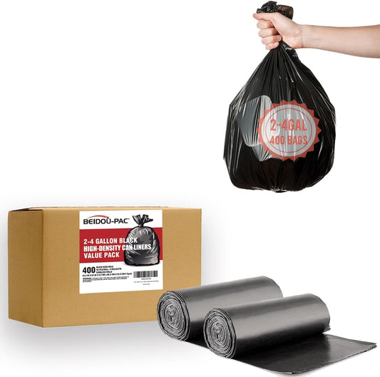 2-4 Gallon Trash Bags, 400 Count Black Garbage bags, Small Trash Can Bin Liners for Bathroom