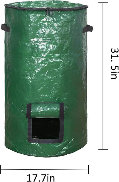 34 Gallon Garden Compost Bin Bag, Reusable Organic Fertilizer Fermented Bag with Lid,Collapsible Leaf Lawn Bags Gardening Container (Green)