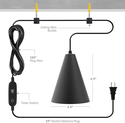 Bstrip Hanging Grow Lights, Full Spectrum Hanging Plant Lights for Indoor Plants, 25W Black Grow Light Bulbs with 16.4FT Power Cord, 3000K Grow Light for Indoor Plant with Timer for Garden, Flowers