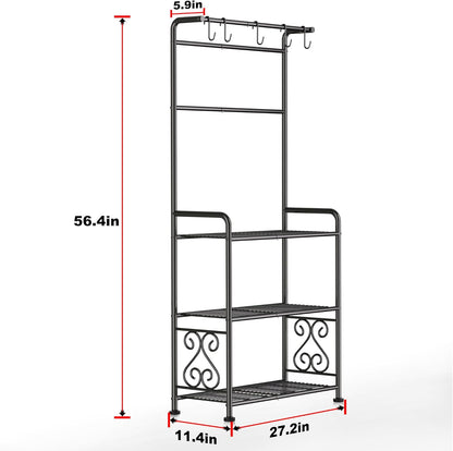 Plant Stand Indoor Outdoor Heavy Duty Metal - 56.4" Tall 3-Tier Shelf for Multiple Plants, Flowers, Rustproof Black Storage Rack for Patio, Balcony, Living Room, Garden, Includes Hooks&Adjustable Feet