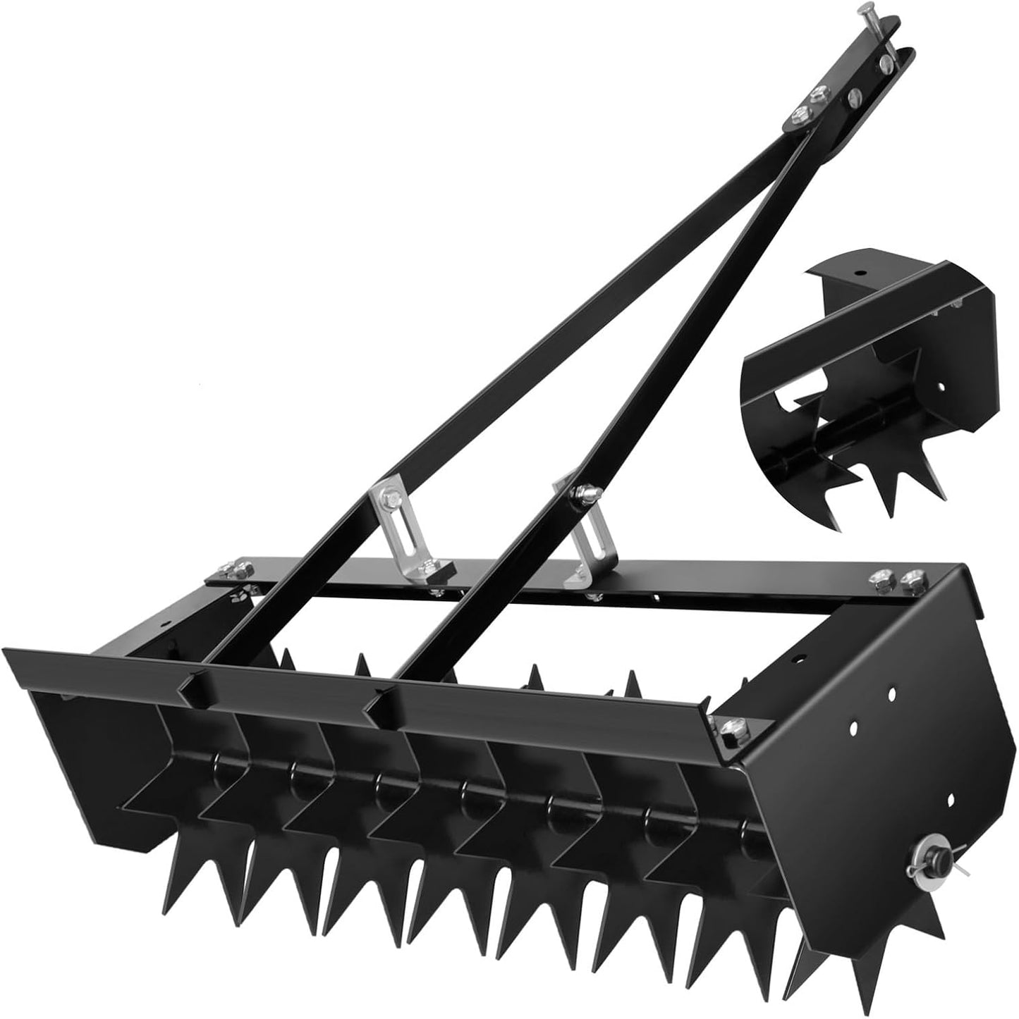 Tow Behind Lawn Aerator with 34-Inch Working Width, Manual Core Plug Aerator with Soil Penetrator Spikes, Durable Steel Construction for Lawn & Garden Aeration
