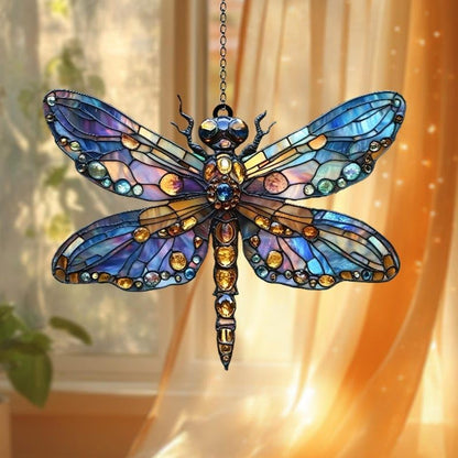 Multicolor Dragonfly Window Hanging Suncatcher Faux Stained Hummingbirds and Flowers for Women Elegant Home Wall Decor Sun Catchers Indoor Windown Suncatchers Windows Garden