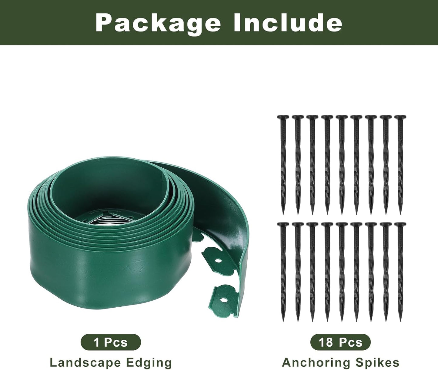uxcell Landscape Edging, 1Pcs 20FT x 3.94" - No Dig Garden Edging Kit with 18 Stakes, Landscape Edging Border for Garden Lawn Flower Bed Yard Grass (Green)