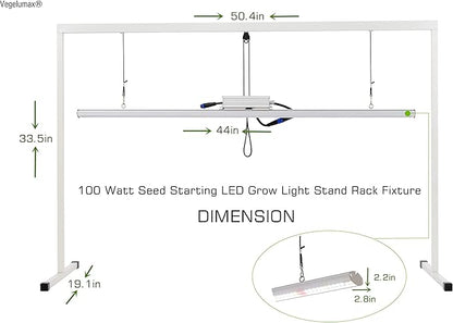 LED Grow Light Lamp Stand for Plant Seedling Germination Vege Flower Growth,Full Spectrum CRI 90+ White Light CCT 6500K,Isolated Dimming Power with On/Off Switch,Height Adjustable,100W,4FT
