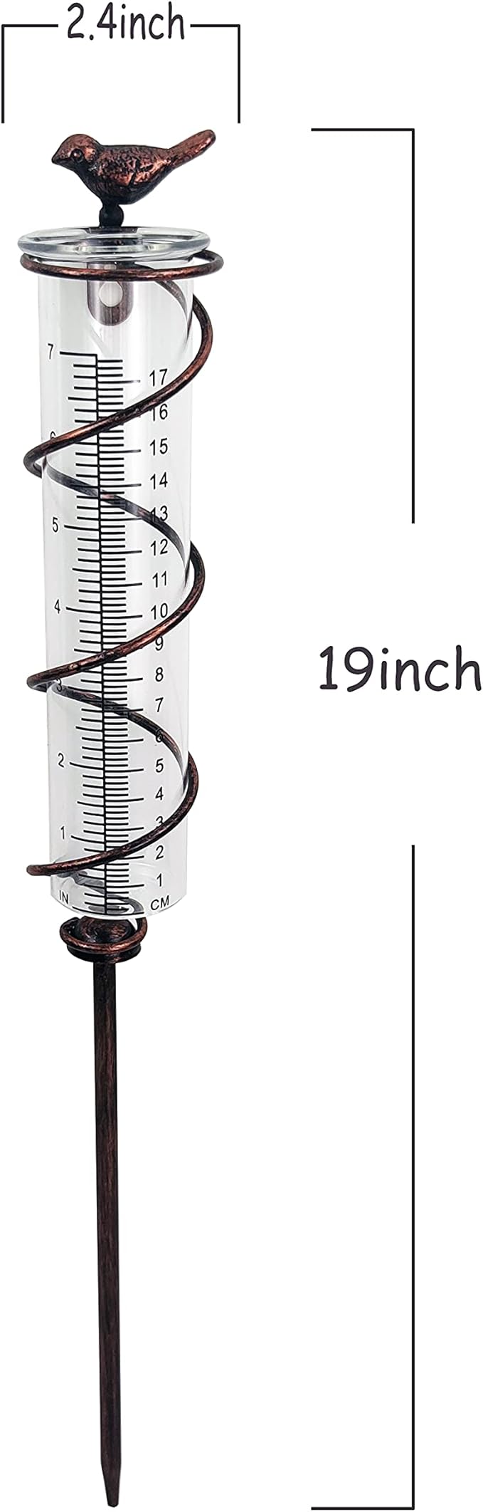 JOYBee 7inch Capacity Glass Spiral Rain Gauge,Cast Iron Bird Hanging Rain Gauge,Garden Rain Water Meter Measuring with Metal Frame,Decoration for Outdoor Garden Lawn Backyard