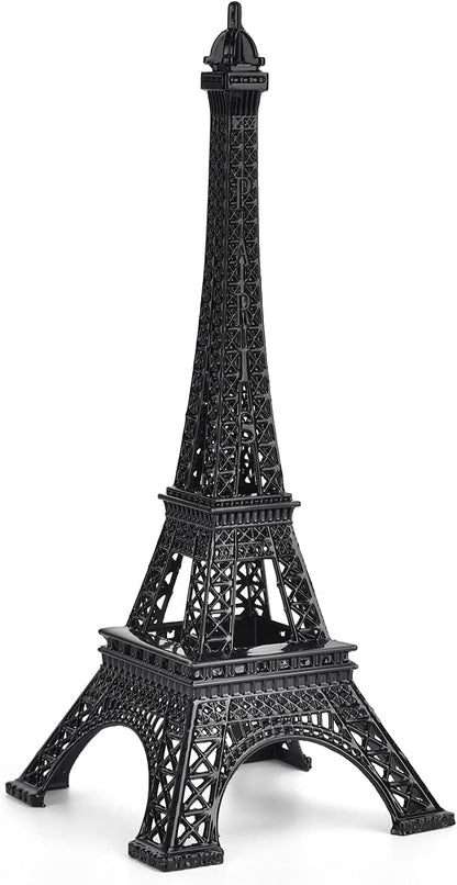 ESHATO Black Metal Eiffel Tower Statue, 10inch Decorative Figurine Replica Stand Holder for Cake Topper Table Decor Gift Party Home Decoration