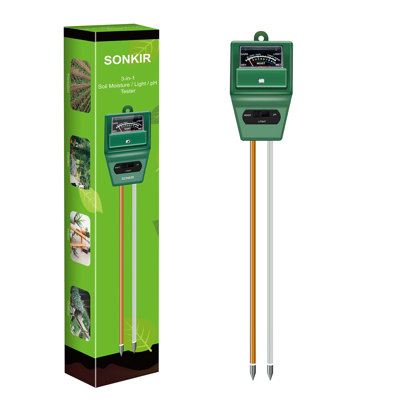 SONKIR Soil pH Meter, MS02 3-in-1 Soil Moisture/Light/pH Tester Gardening Tool Kits for Plant Care