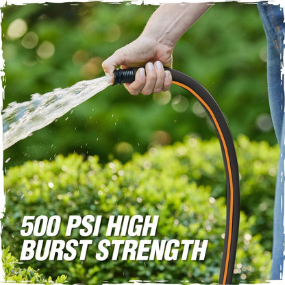 Rugged Rhino Heavy Duty Flexible Light Weight Garden Hose, 75ft x 5/8in, 4 Layer Leakproof Outdoor Gardening Tools, Watering Supplies, Powerful Water Pressure for Lawn, Flowers, Black Orange