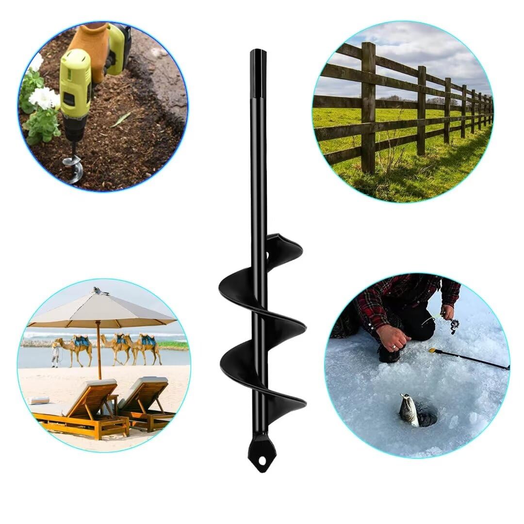 Garden Auger Post Hole Digger 1.6 x 16.5 in Long Handle Bulb Planter Tool Solid Shaft Extend Spiral Planting Auger Drill Bit for Planting Bulbs Seedlings，Digging Holes Deep Cultivating