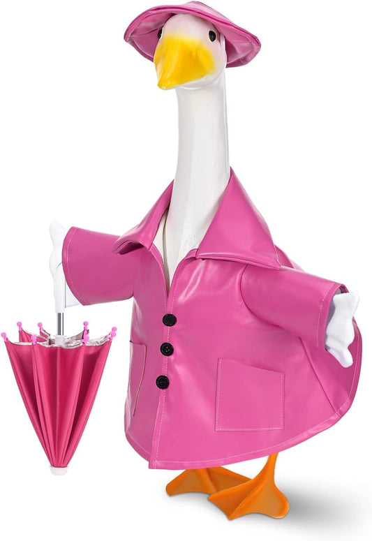 Raincoat Goose Outfit Porch Goose Clothes for 23" Lawn Outdoor Garden Yard Patio Statue Summer Decor (Pink)