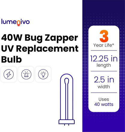 lumenivo 40 Watt Bug Zapper Bulb Replacement for Stinger B4045-4 UVB45 UV Blacklight Replacement Bulb for Bug Zapper Outdoor and Indoor Fly Trap for Home - 1 Bulb