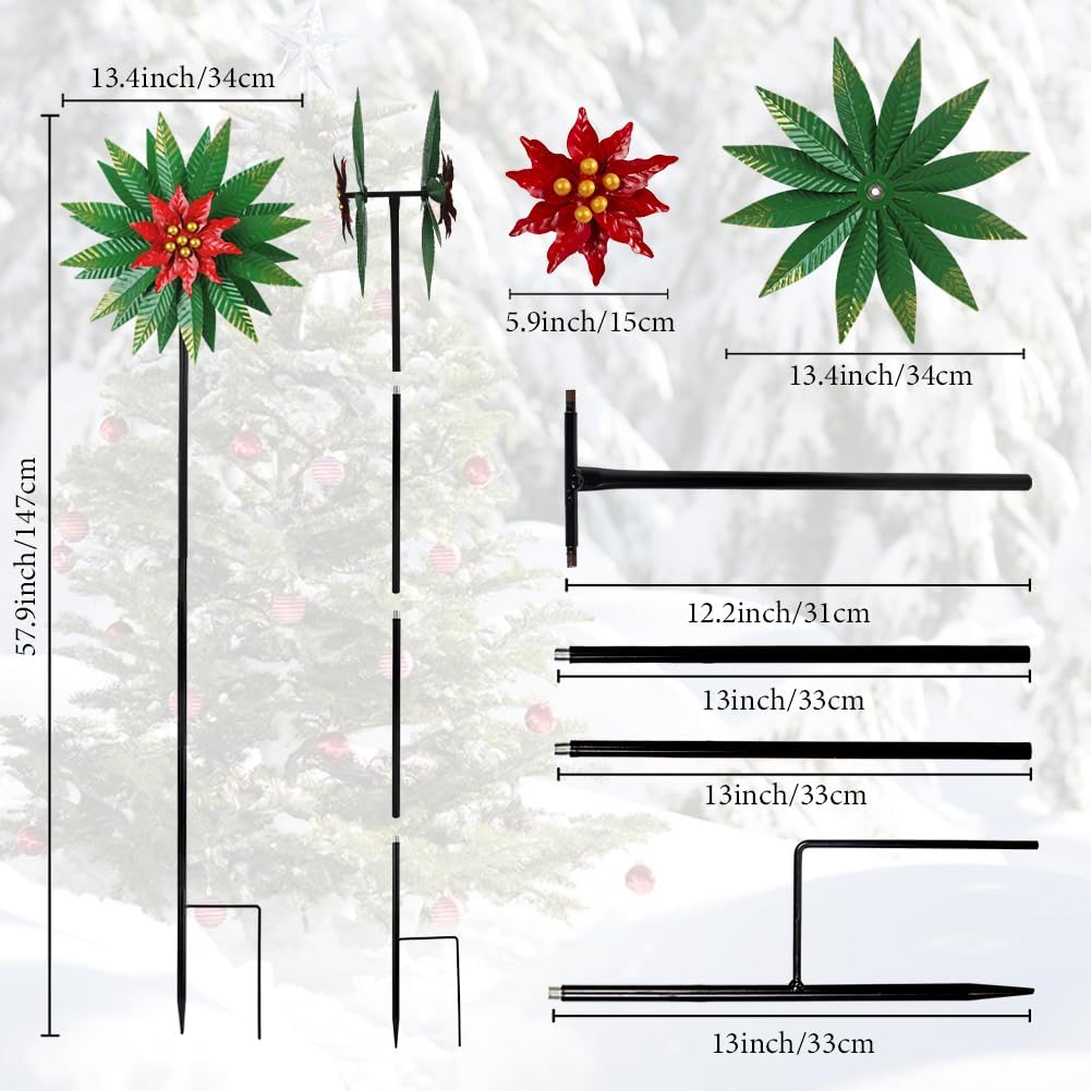 Wind Spinners Outdoor,Kinetic Wind Sculptures & Spinner 57.9 Inches Metal Windmill Christmas Outdoor Decor for Patio,Lawn & Garden