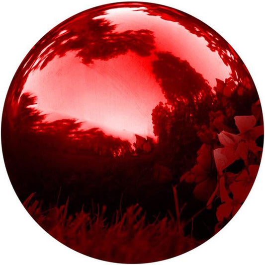 20cm/8inch Diameter Gazing Globe Mirror Ball,Red Stainless Steel Polished Reflective Smooth Garden Sphere,Colorful and Shiny Addition to Any Garden or Home