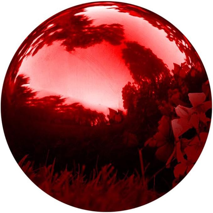 35cm/14inch Diameter Gazing Globe Mirror Ball,Red Stainless Steel Polished Reflective Smooth Garden Sphere,Colorful and Shiny Addition to Any Garden or Home