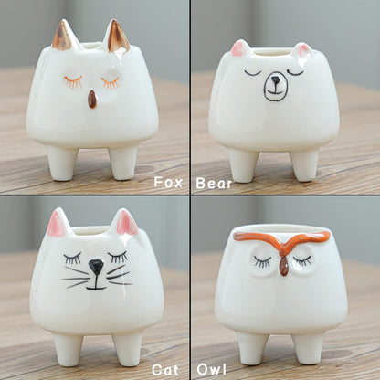 ARTKETTY 8 Pcs Succulent Pots with Drainage, Small Cartoon Animal Planters Ceramic Planter Pot for Indoor Cactus Plants Mini Cute Flower Plant Container for Desk Windowsill Decoration
