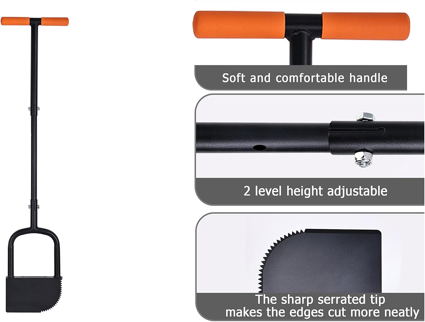 Height Adjustable Garden Edger Tool, Hand Steel Edger, Half Moon Lawn Edger, Saw-Tooth with Very Sharp Blade Manual Edger