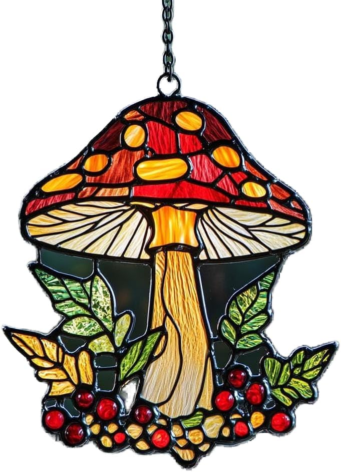 Mushroom and Crescent Moon Suncatcher Faux Stained Window Hanging Perfect Cottagecore Fall Gift Garden Home Decor Sun Catchers Indoor Windown Suncatchers for Windows Outdoor