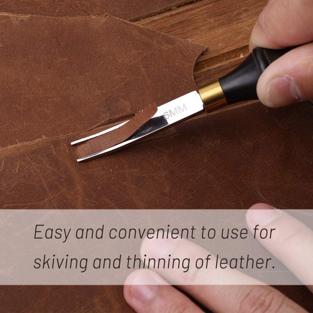 Leather Edge Beveler Tool, French Skiver, 6mm Wide Mouth Leather Edge Trimmer Skiving Crafting Tools with Wooden Handle for DIY Craft