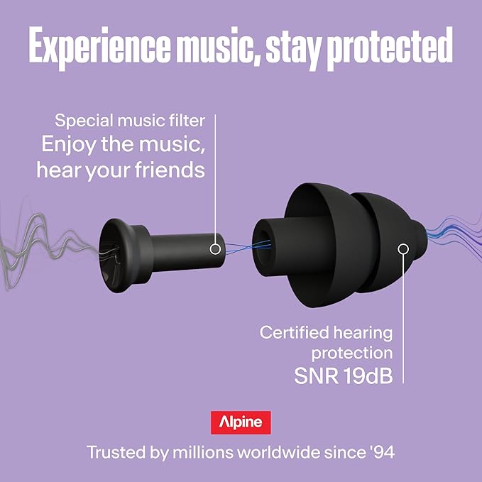 Alpine PartyPlug Concert Ear Plugs with 19dB Noise Reduction - Reusable Hearing Protection for