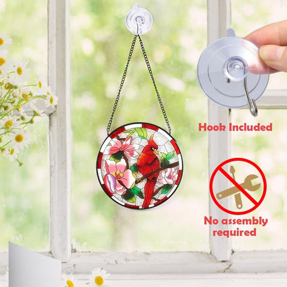 Vindar Cardinal Suncatcher Stained Glass, Stained Glass Window Hanging, Memorial Gifts for Women, Red Bird Ornament Suncatchers, Decor Gift for Mom, Bird Lover